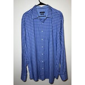 BUGATCHI Men's XXL Classic Fit Blue Plaid Long Sleeve Button Up Shirt